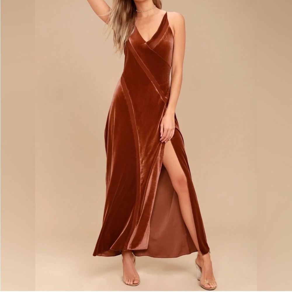 Free People Spliced Rust Velvet Maxi Dress